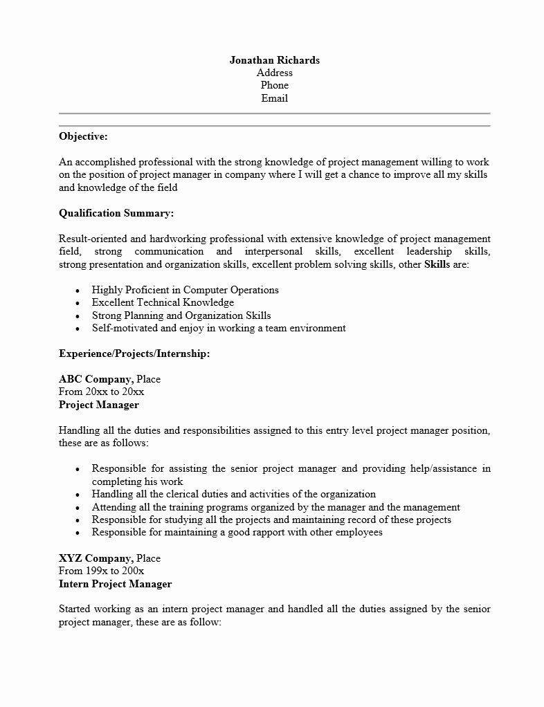 20 Entry Level Project Coordinator Resume Project Manager for dimensions 786 X 1022