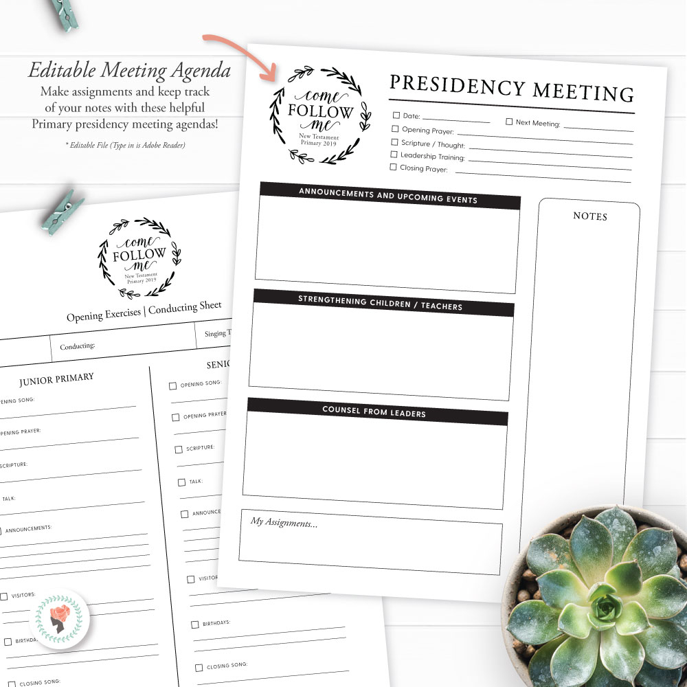 primary presidency meeting agenda template