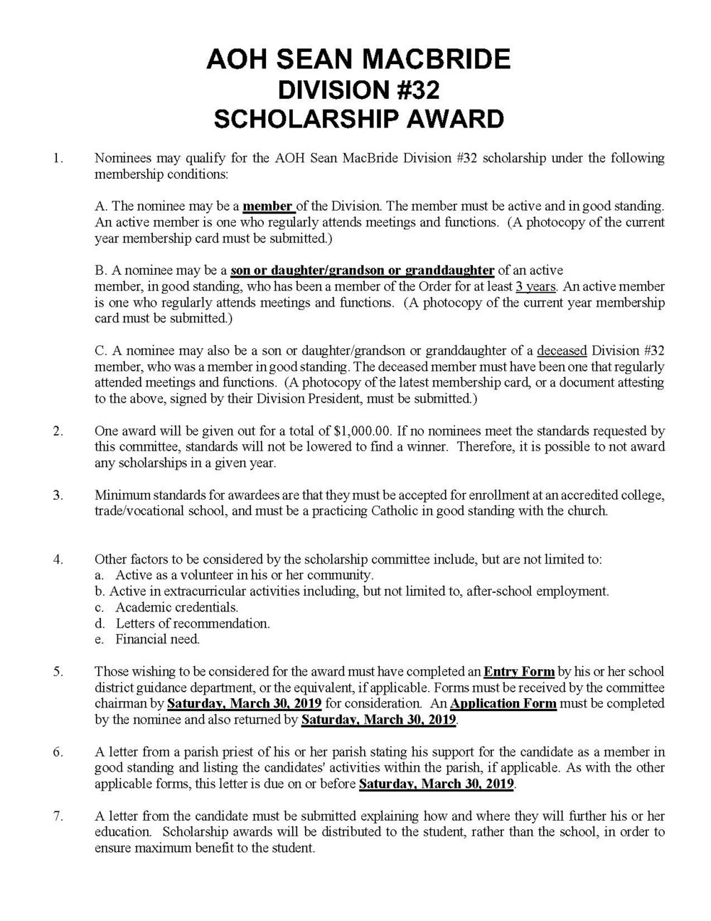 2019 Scholarship Applications Aoh Division 32 throughout measurements 1000 X 1294