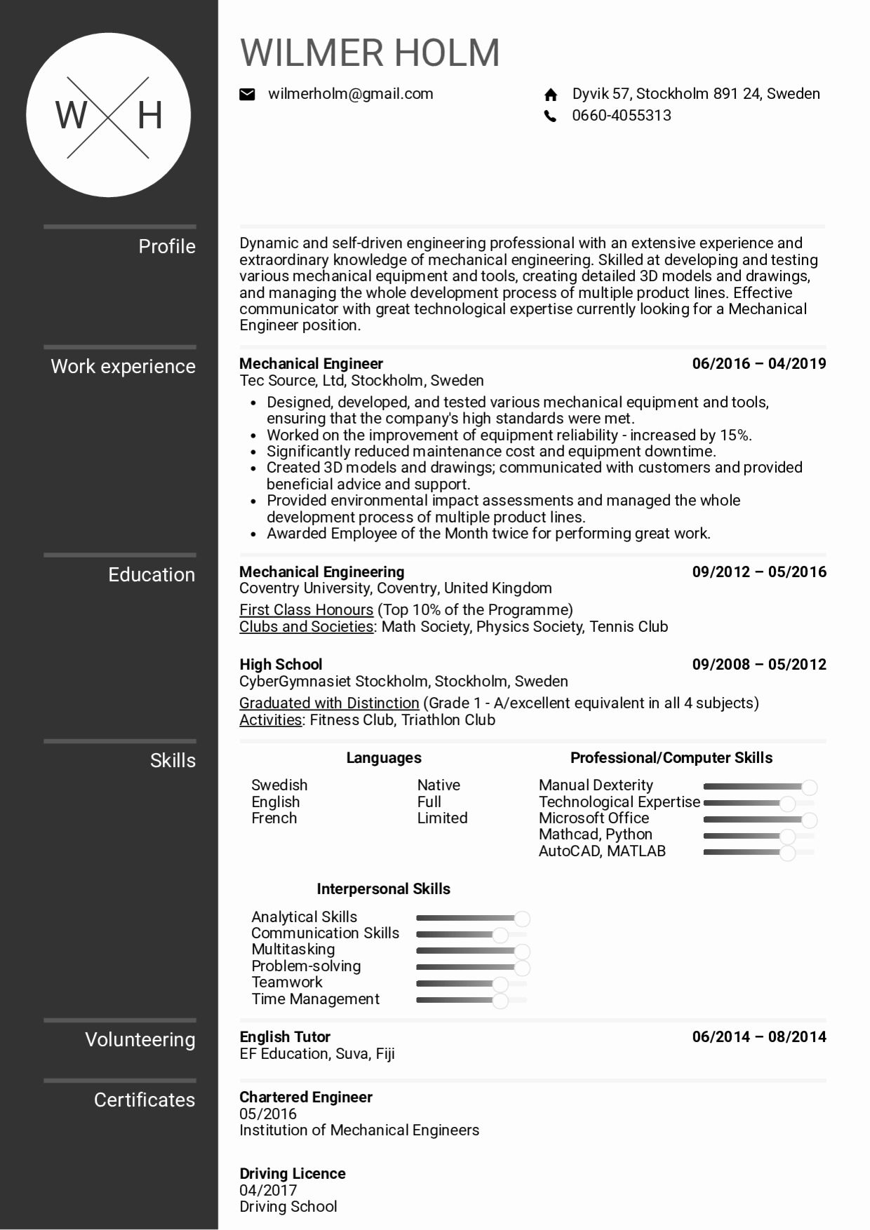 25 Mechanical Engineering Resume Template In 2020 pertaining to size 1240 X 1754
