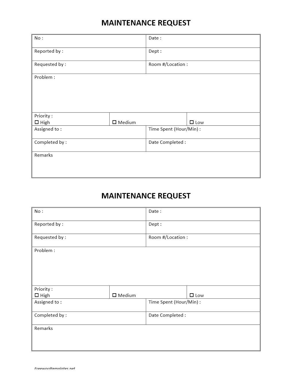 28 Maintenance Service Request Form Template In 2020 intended for measurements 1020 X 1320