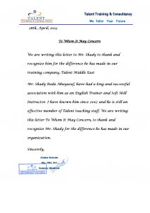 28th April 2013 A Recommendation Letter Talent Training pertaining to dimensions 1653 X 2339