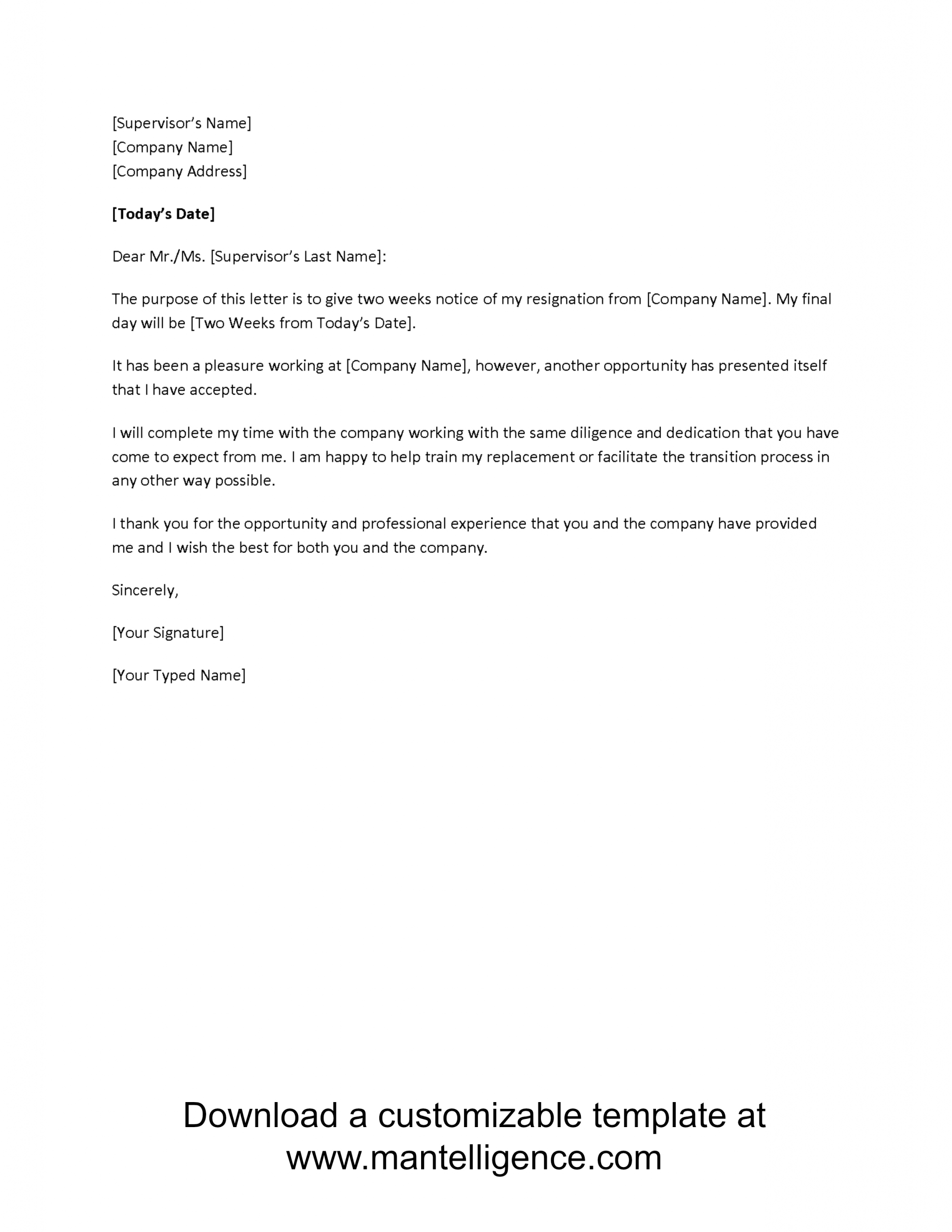 3 Highly Professional Two Weeks Notice Letter Templates within sizing 2550 X 3300