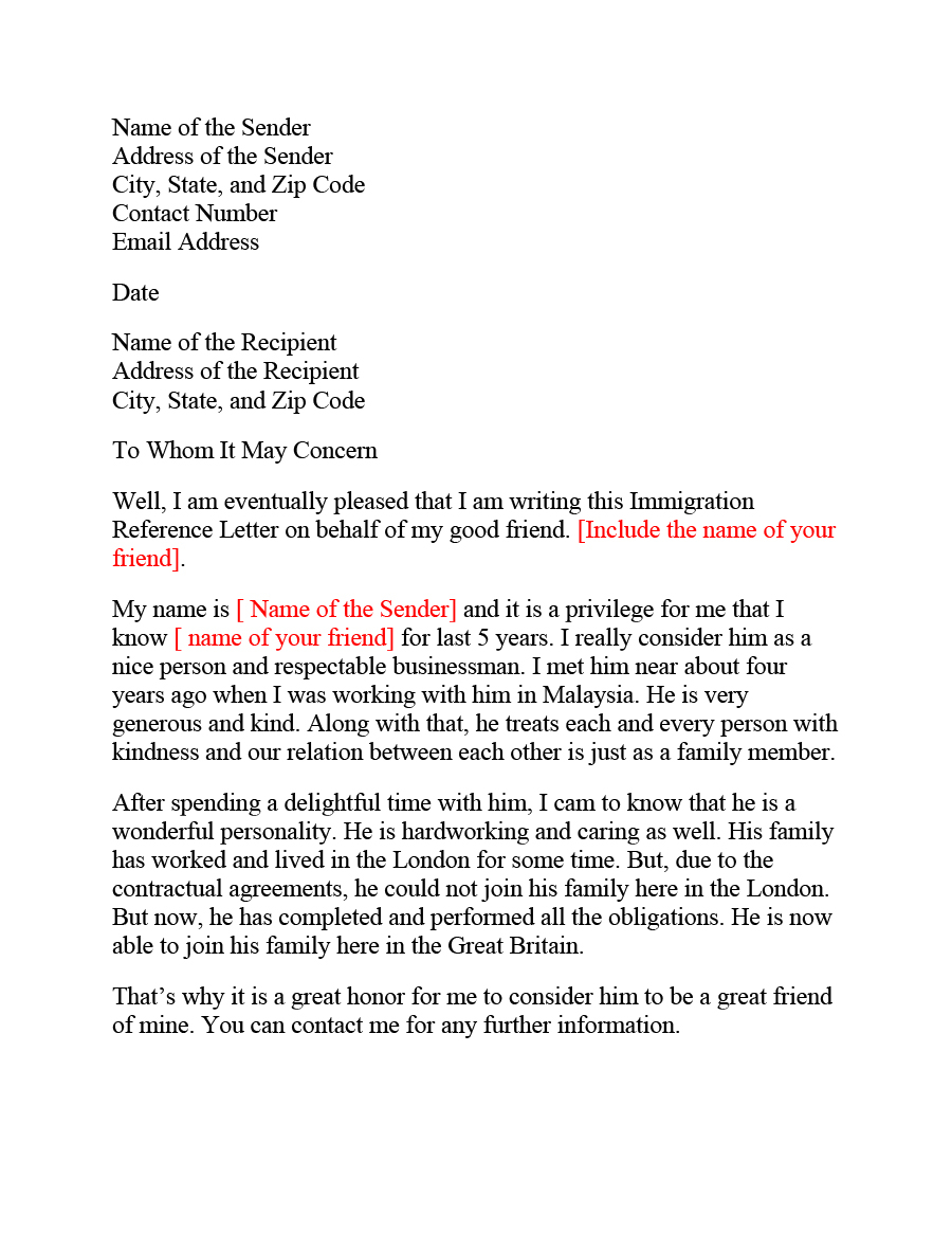 36 Free Immigration Letters Character Reference Letters For with regard to proportions 900 X 1165