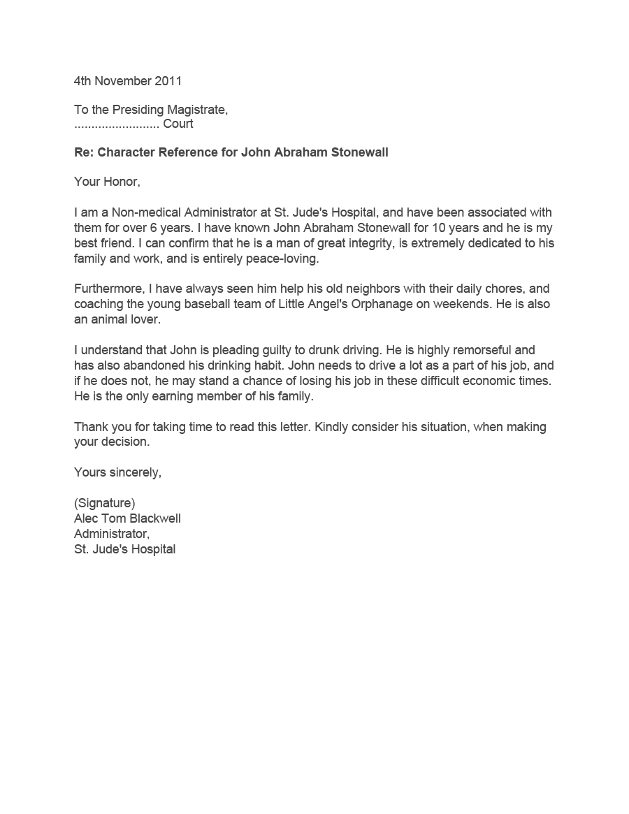 Character Reference Letter To Judge From Family Member Invitation 