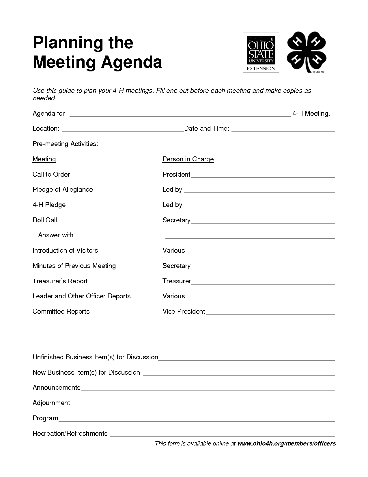 4 H Meeting Agenda Template Google Search With Images throughout size 1275 X 1650