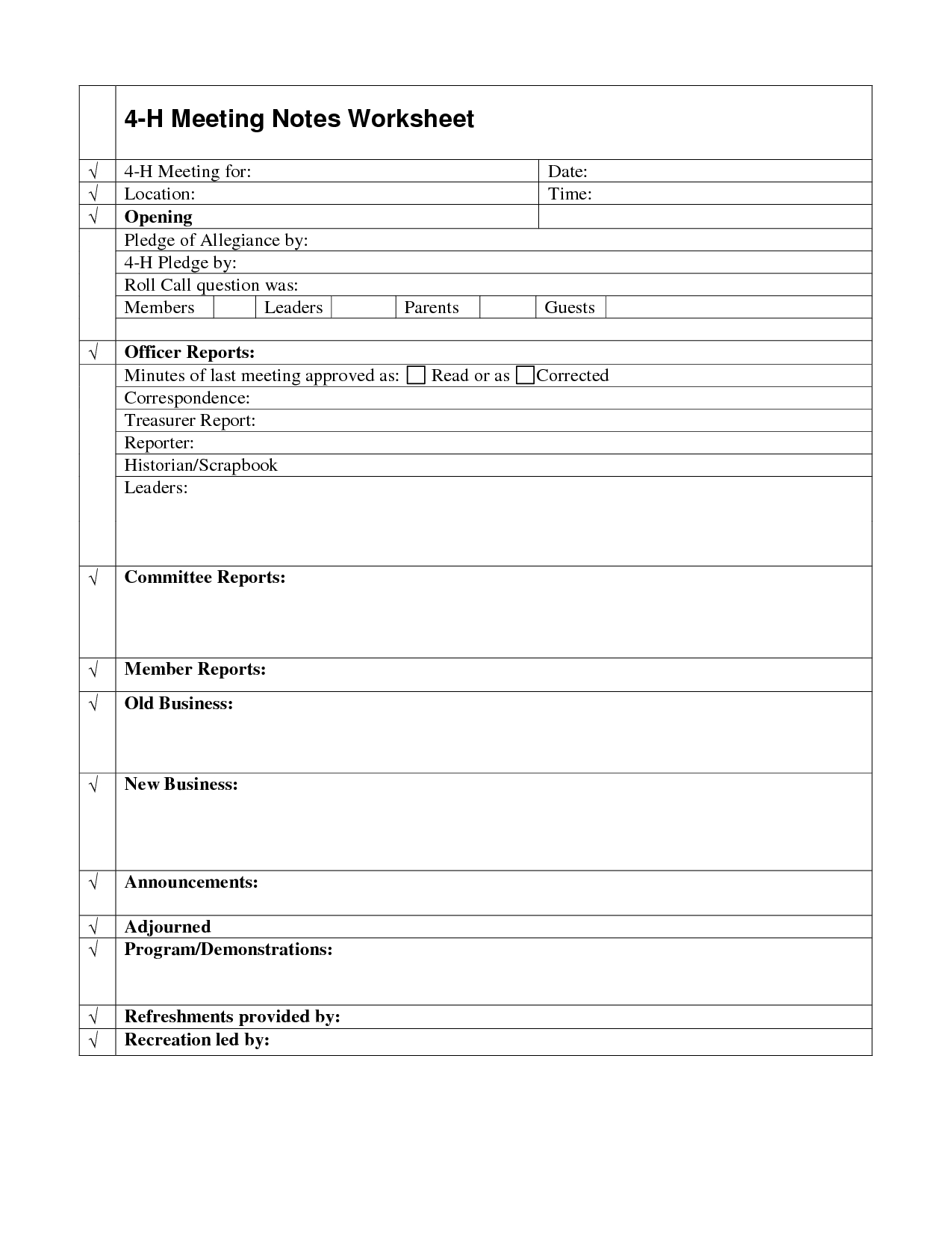 4 H Meeting Minutes Template Toiy throughout proportions 1275 X 1650