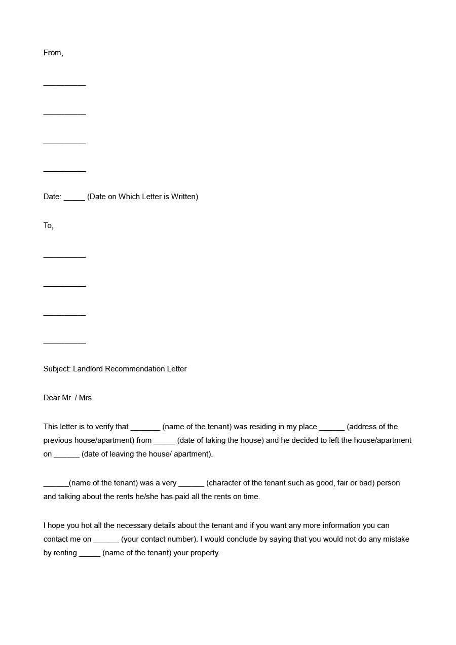 Good Tenant Reference Letter • Invitation Template Ideas
