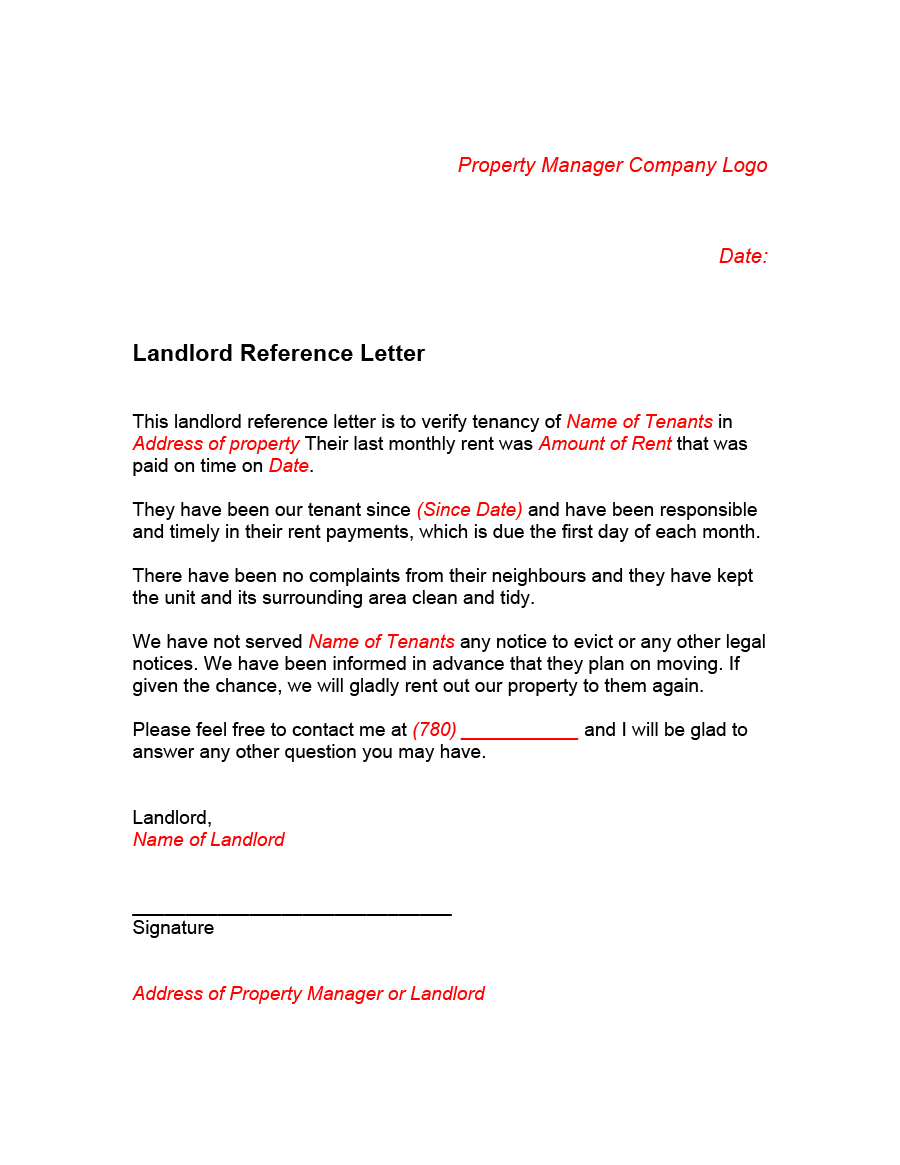 40 Landlord Reference Letters Form Samples Templatelab regarding proportions 900 X 1165