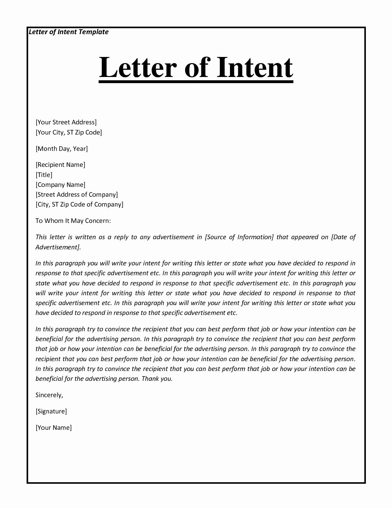 40 Writing A Letter Of Intent Letter Of Intent Lettering intended for size 1275 X 1650