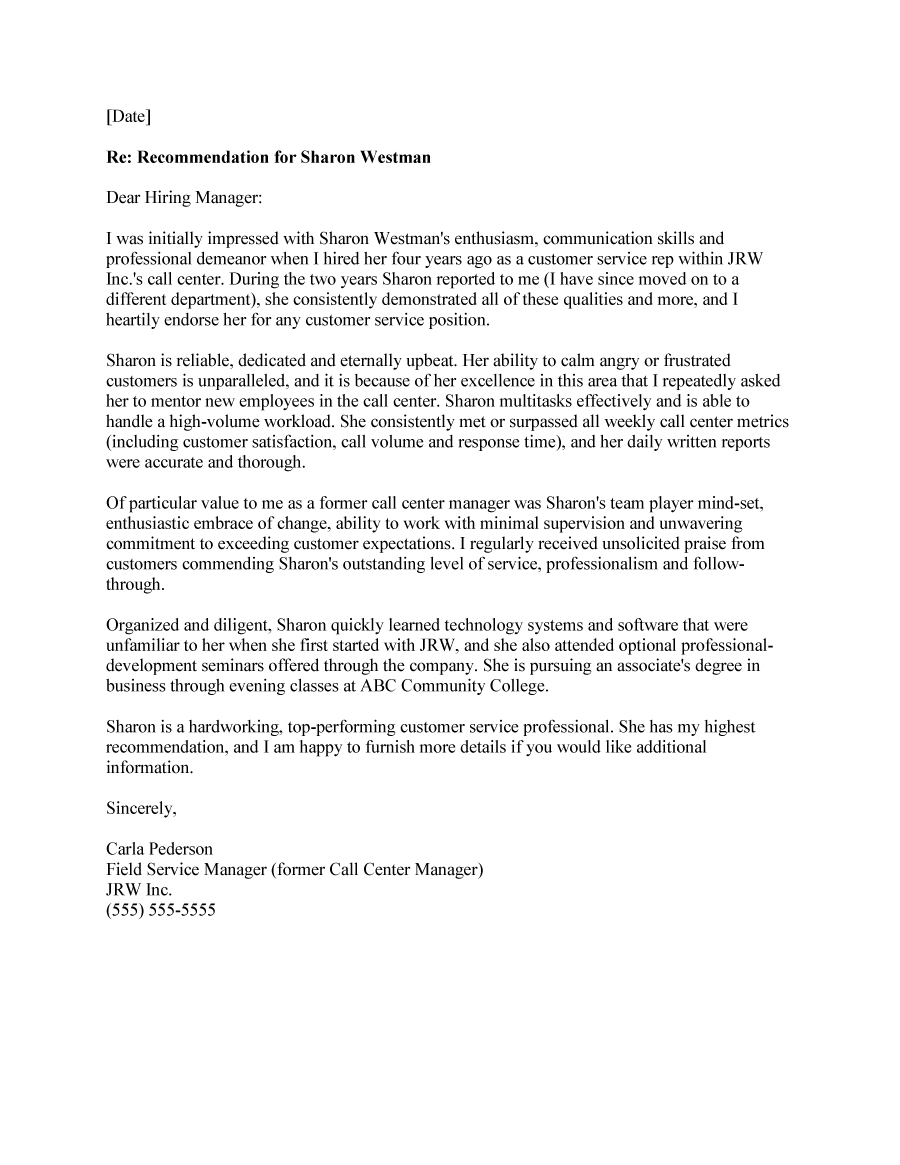 Free Letter Of Recommendation Template Word