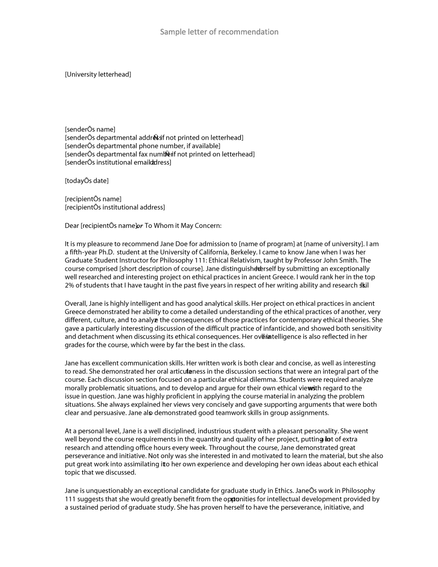 43 Free Letter Of Recommendation Templates Samples pertaining to proportions 900 X 1165