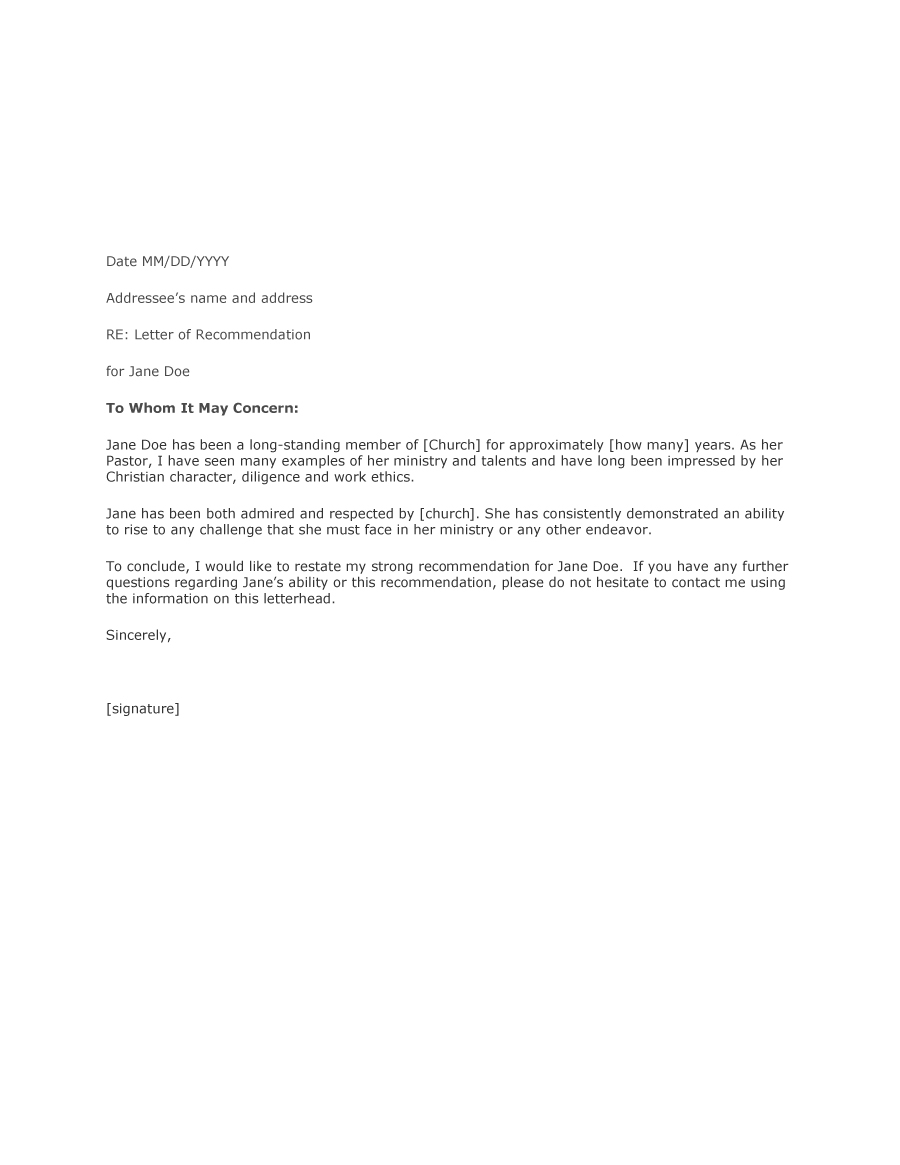 Free Letter Of Recommendation Template