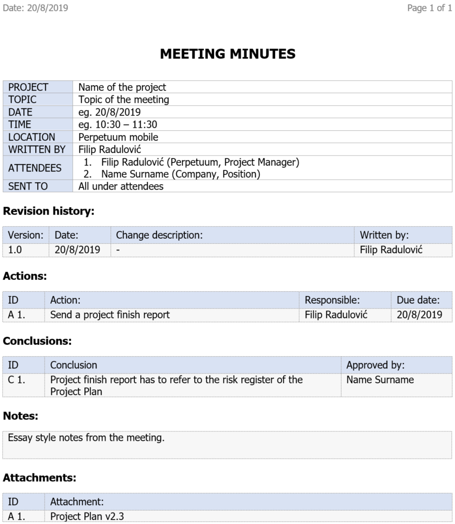 5 Free Project Meeting Minutes Template pertaining to sizing 918 X 1058