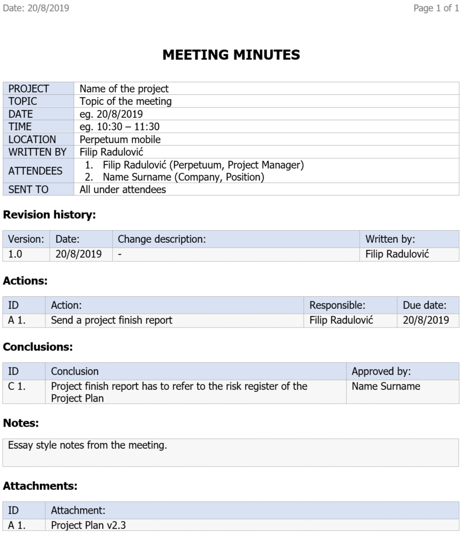 5 Free Project Meeting Minutes Template regarding size 918 X 1058