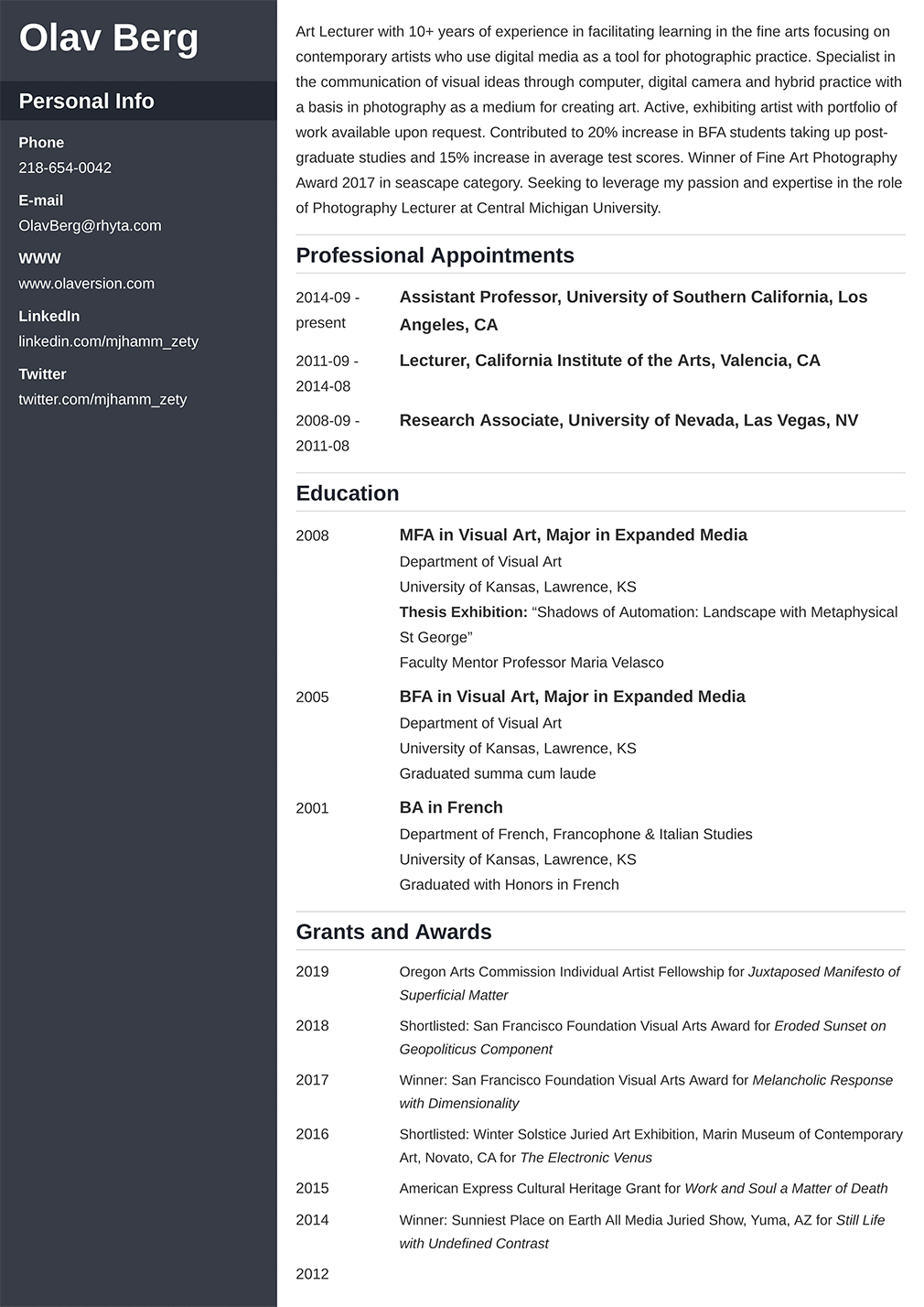 500 Cv Examples A Curriculum Vitae For Any Job Application throughout size 1010 X 1428