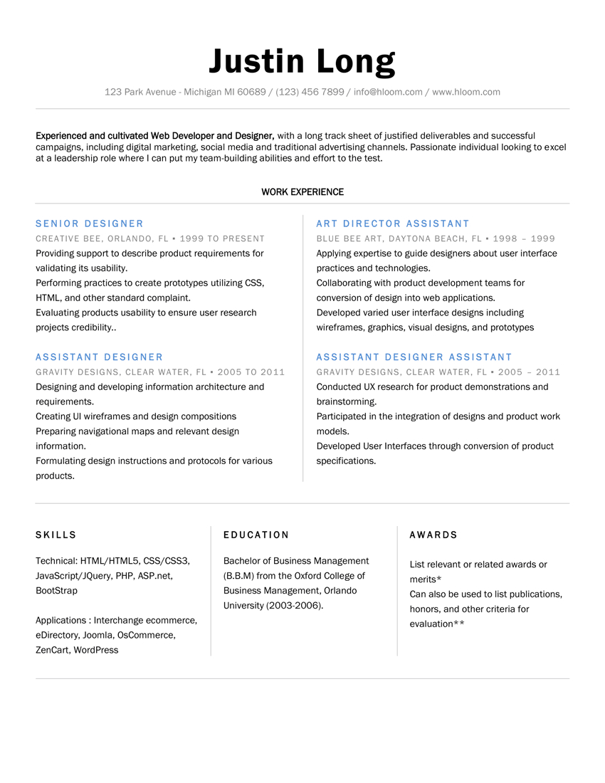 66 Modern Resume Templates Hloom with regard to proportions 850 X 1100