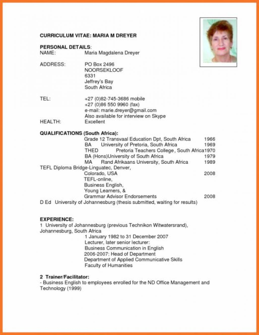 Simple Cv Format Pdf South Africa