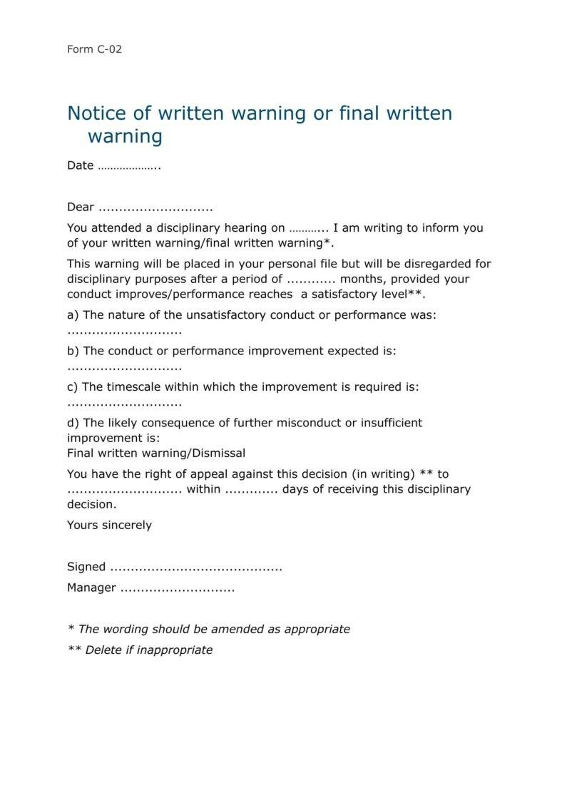 9 Disciplinary Warning Letters Free Samples Examples inside proportions 788 X 1115