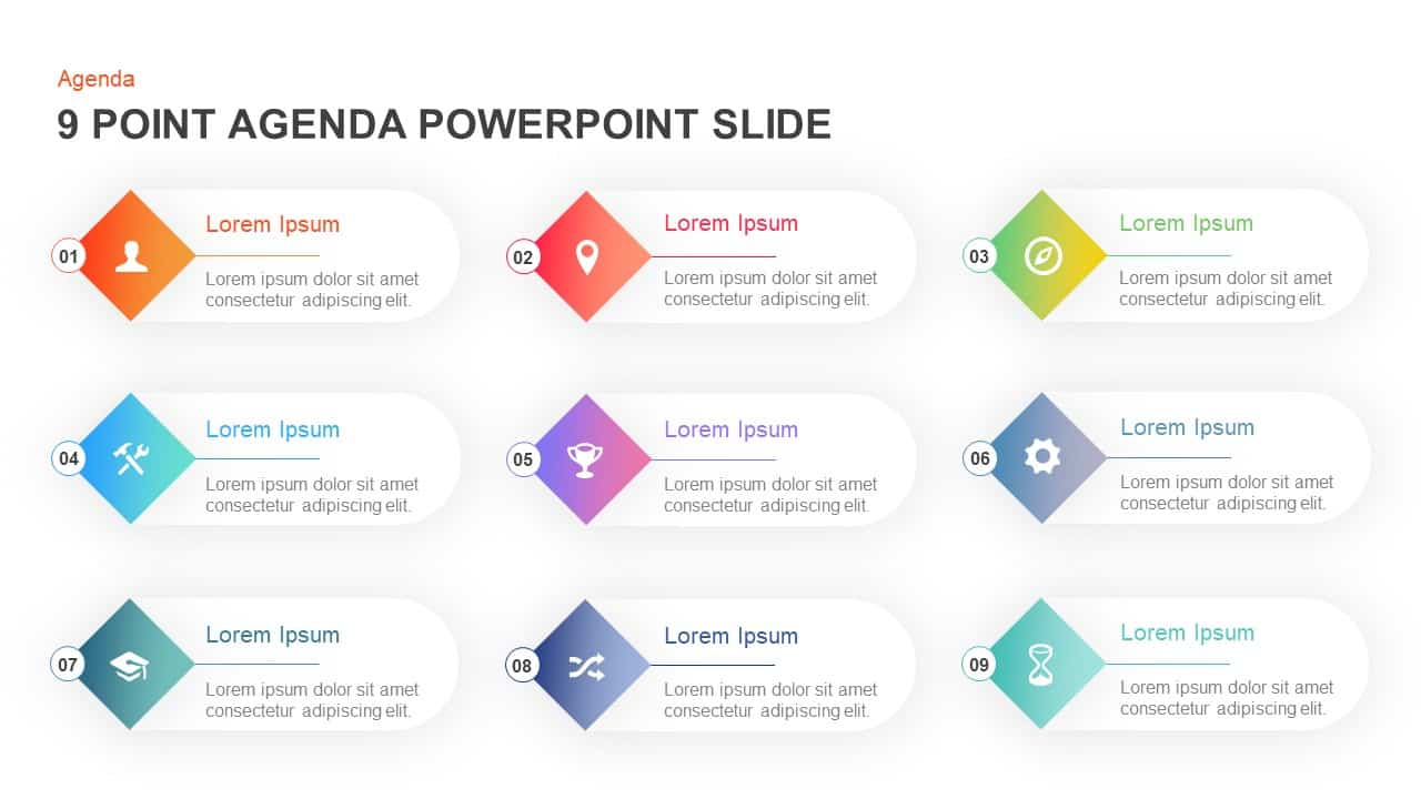 9 Point Agenda Powerpoint Template And Keynote Slide with regard to measurements 1280 X 720