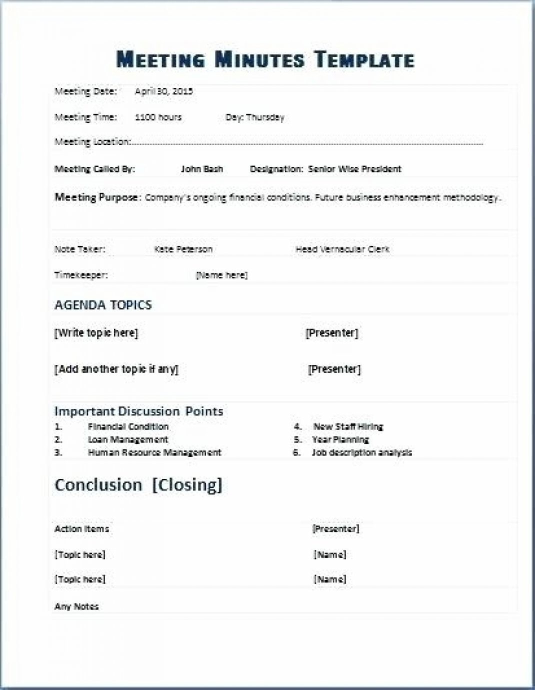 9 Template For Minutes Of The Meeting Business Letter regarding proportions 1070 X 1380