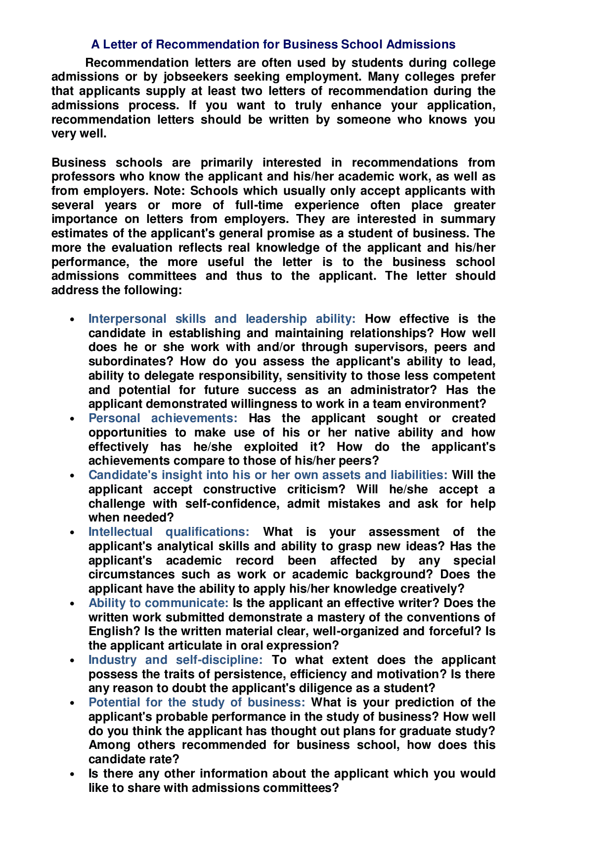 A Letter Of Recommendation For Business School Admissions with size 1240 X 1754
