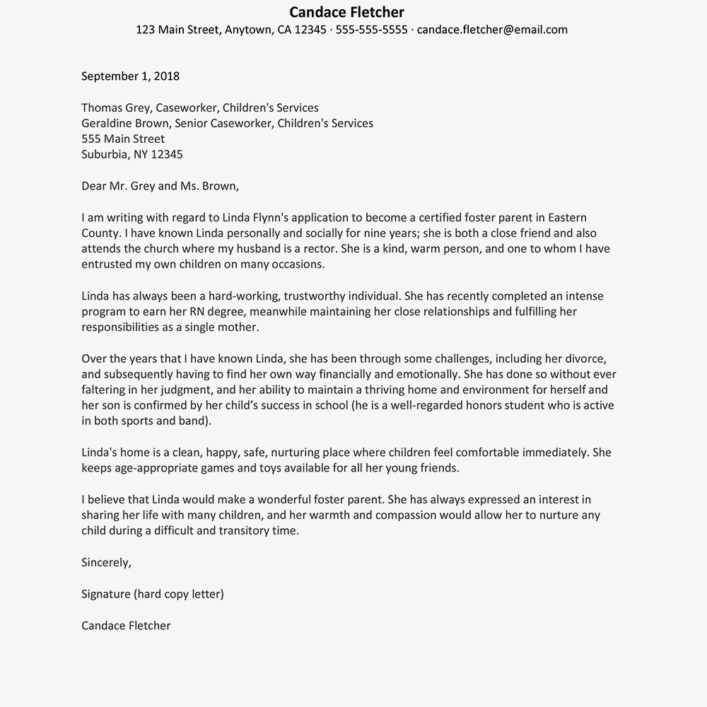 A Sample Reference Letter For Foster Parenting regarding sizing 1000 X 1000