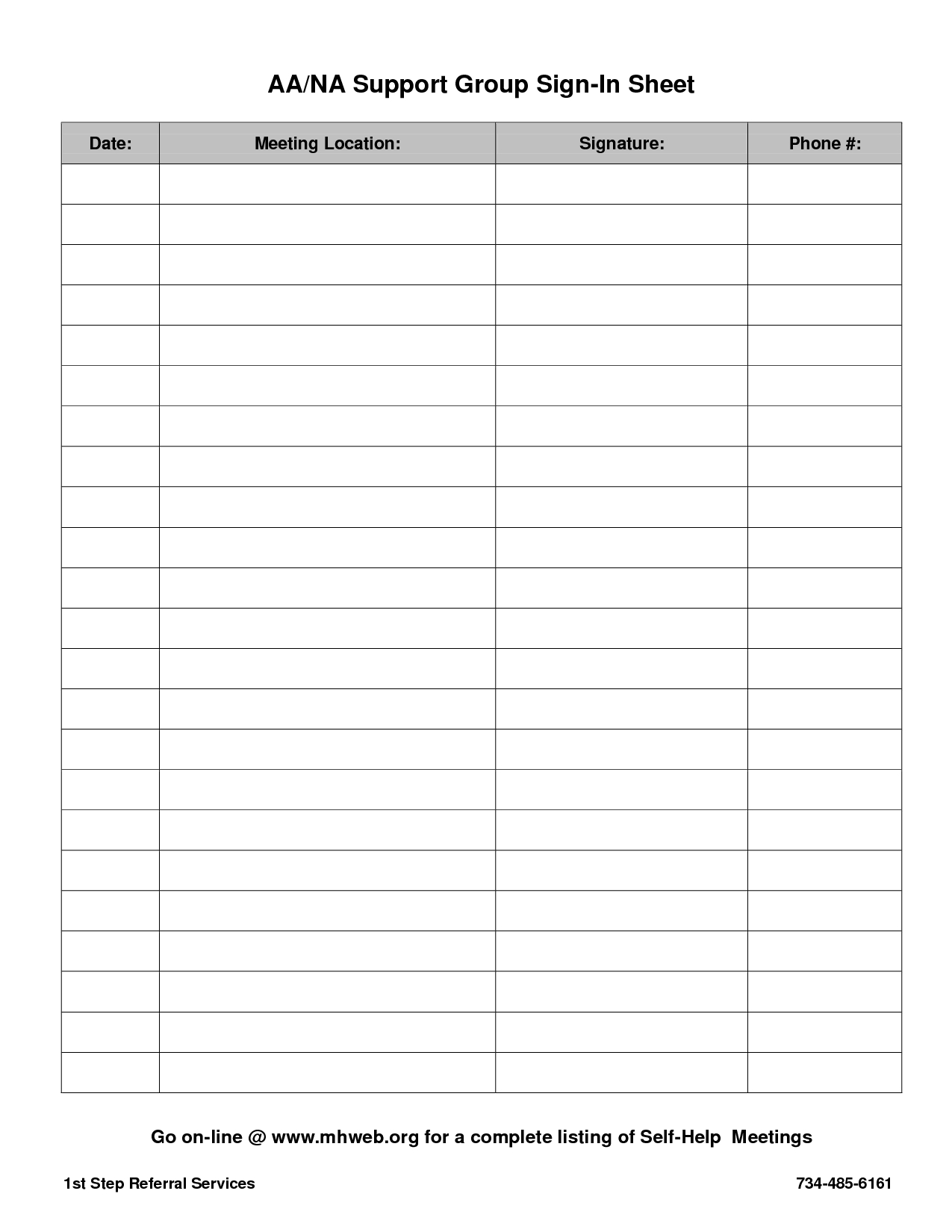 Aa Meeting Attendance Sheet Printable Sign In Sheet throughout proportions 1275 X 1650