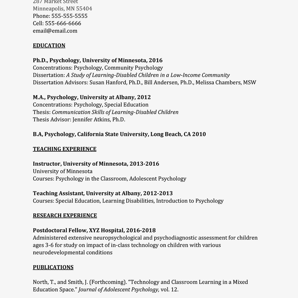 Academic Curriculum Vitae Cv Example And Writing Tips for measurements 1000 X 1000