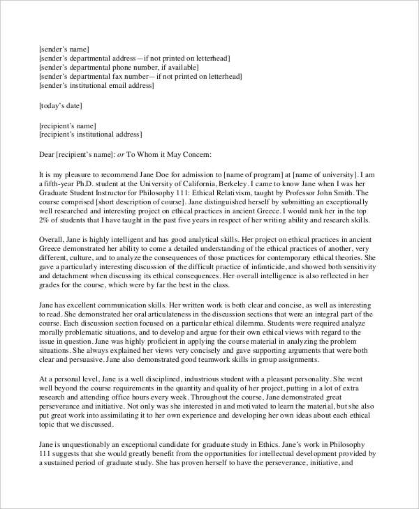 Academic Reference Letter For Phd • Invitation Template Ideas