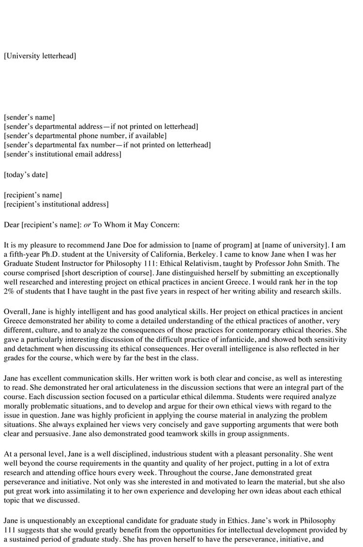 Academic Recommendation Letter 20 Sample Letters Templates for measurements 750 X 1128