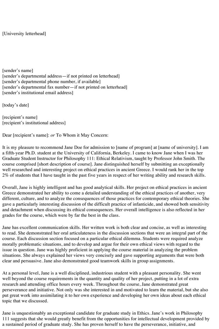 Academic Recommendation Letter 20 Sample Letters Templates intended for proportions 750 X 1128