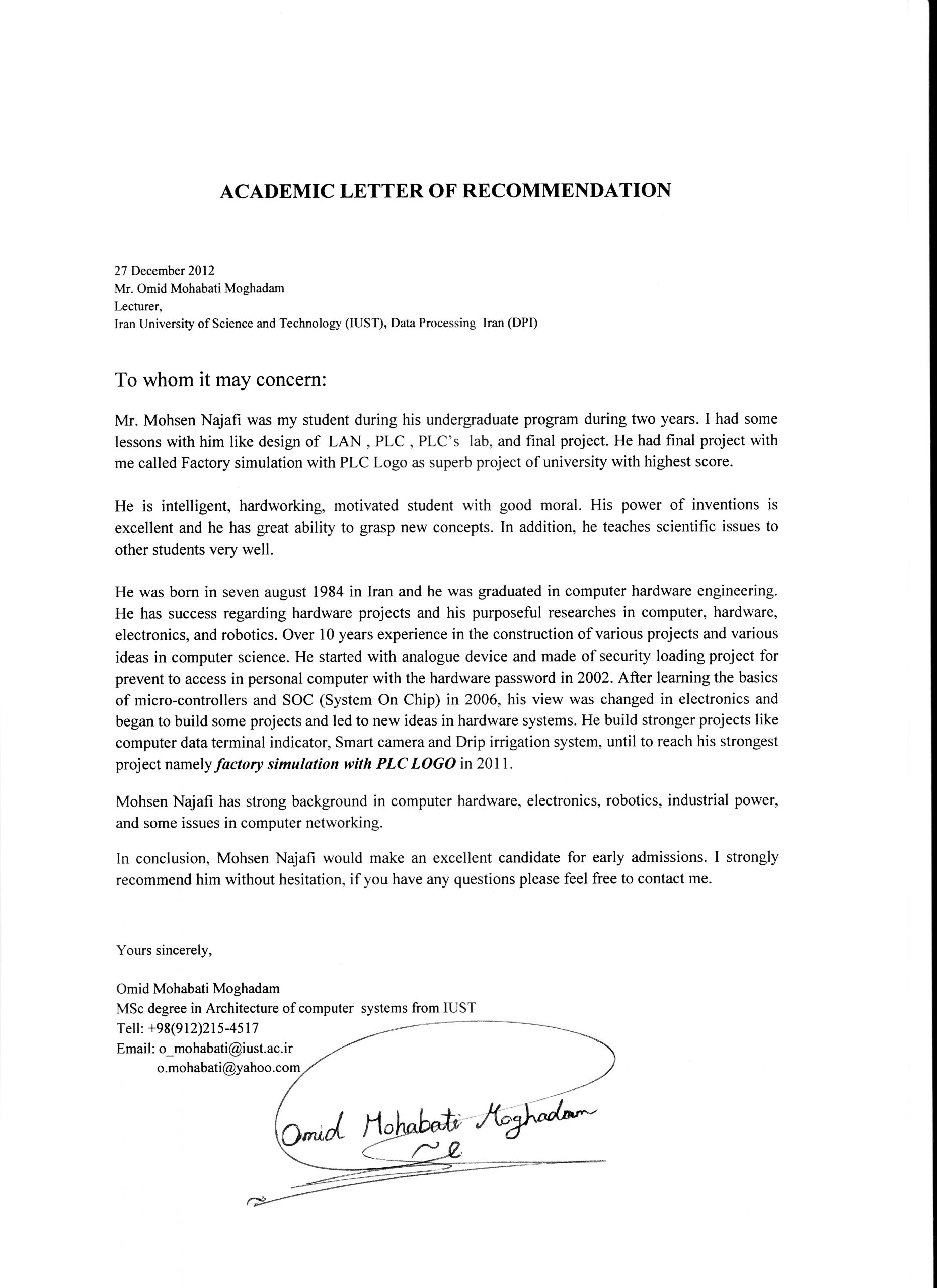 Academic Recommendation Letter with regard to measurements 5104 X 7016