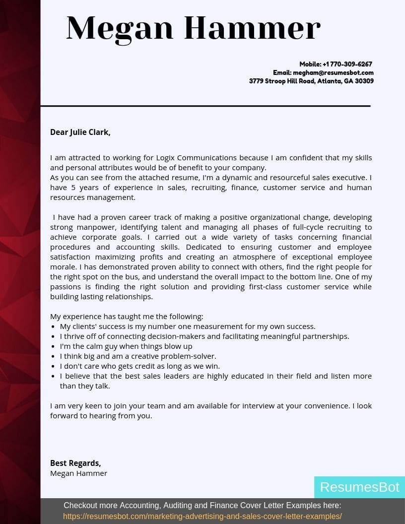 Account Executive Cover Letter Example intended for dimensions 816 X 1056