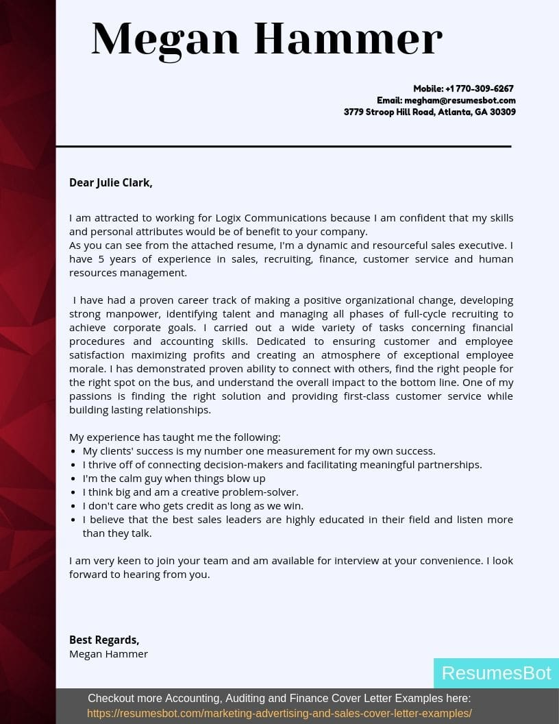 job cover letter for account executive
