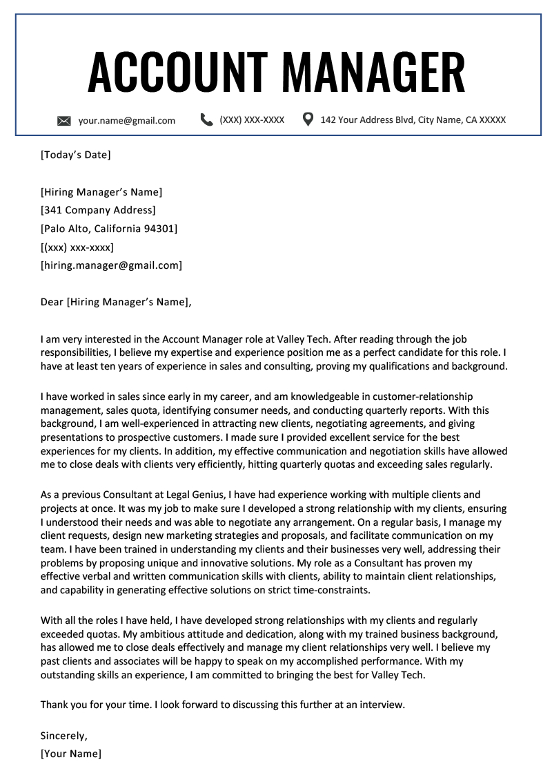 Account Manager Cover Letter Example Resume Genius with dimensions 800 X 1132