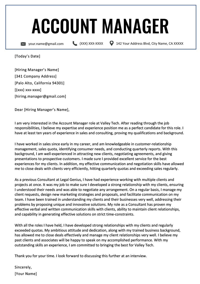 Account Manager Cover Letter Example Resume Genius with regard to measurements 800 X 1132