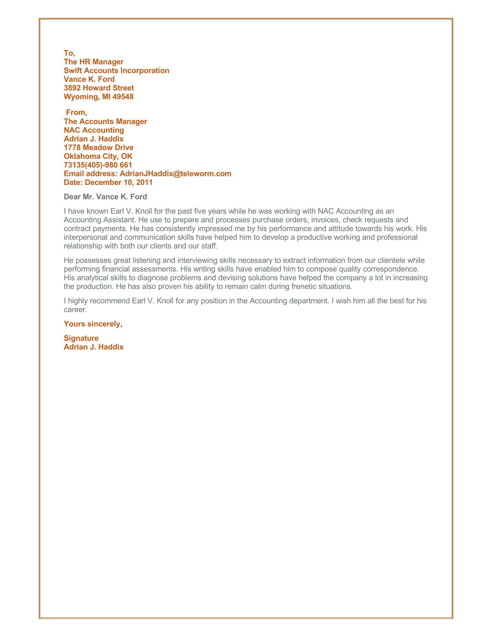 Accountant Reference Letter 12 Samples Examples regarding size 1700 X 2200