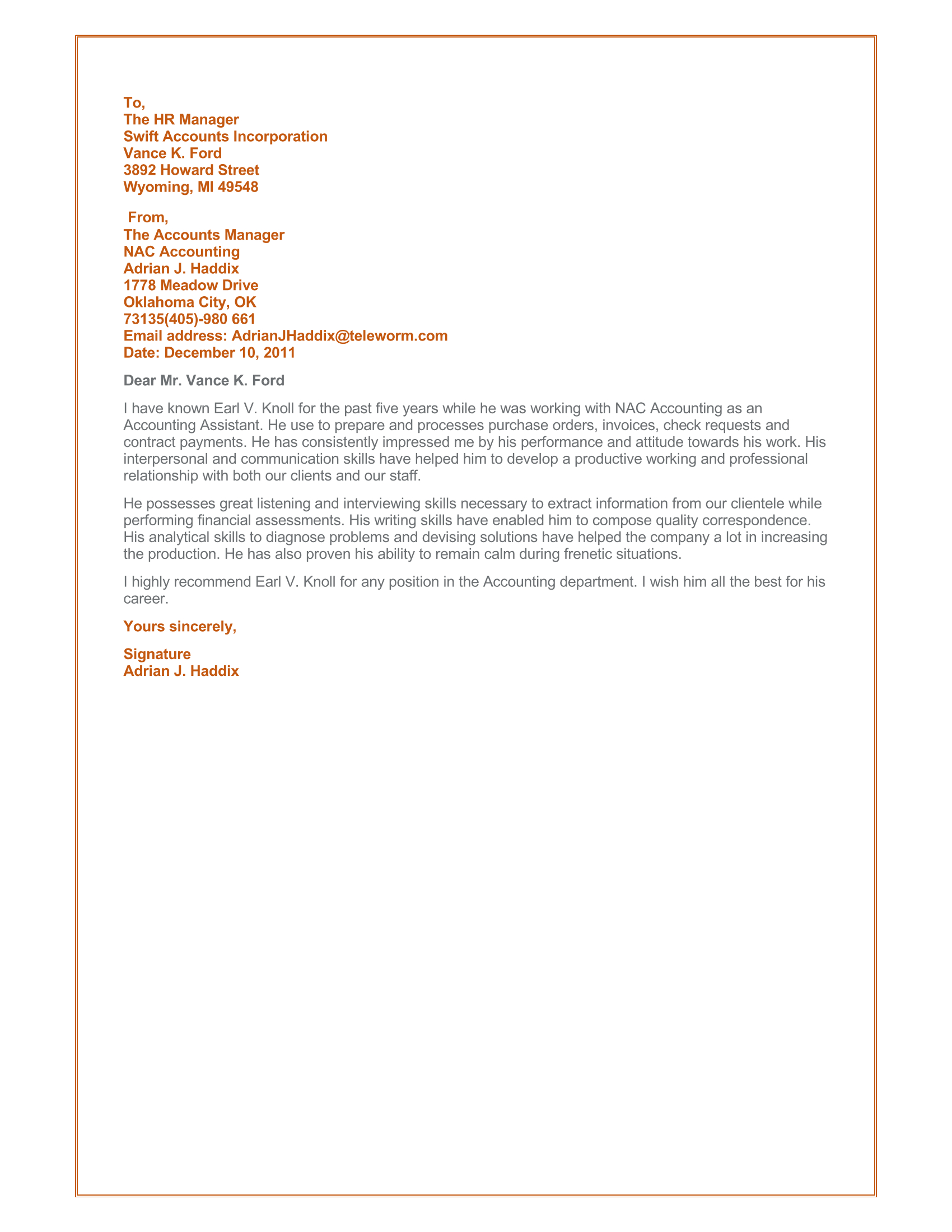 Accounting Recommendation Letter Sample Debandje inside proportions 1700 X 2200