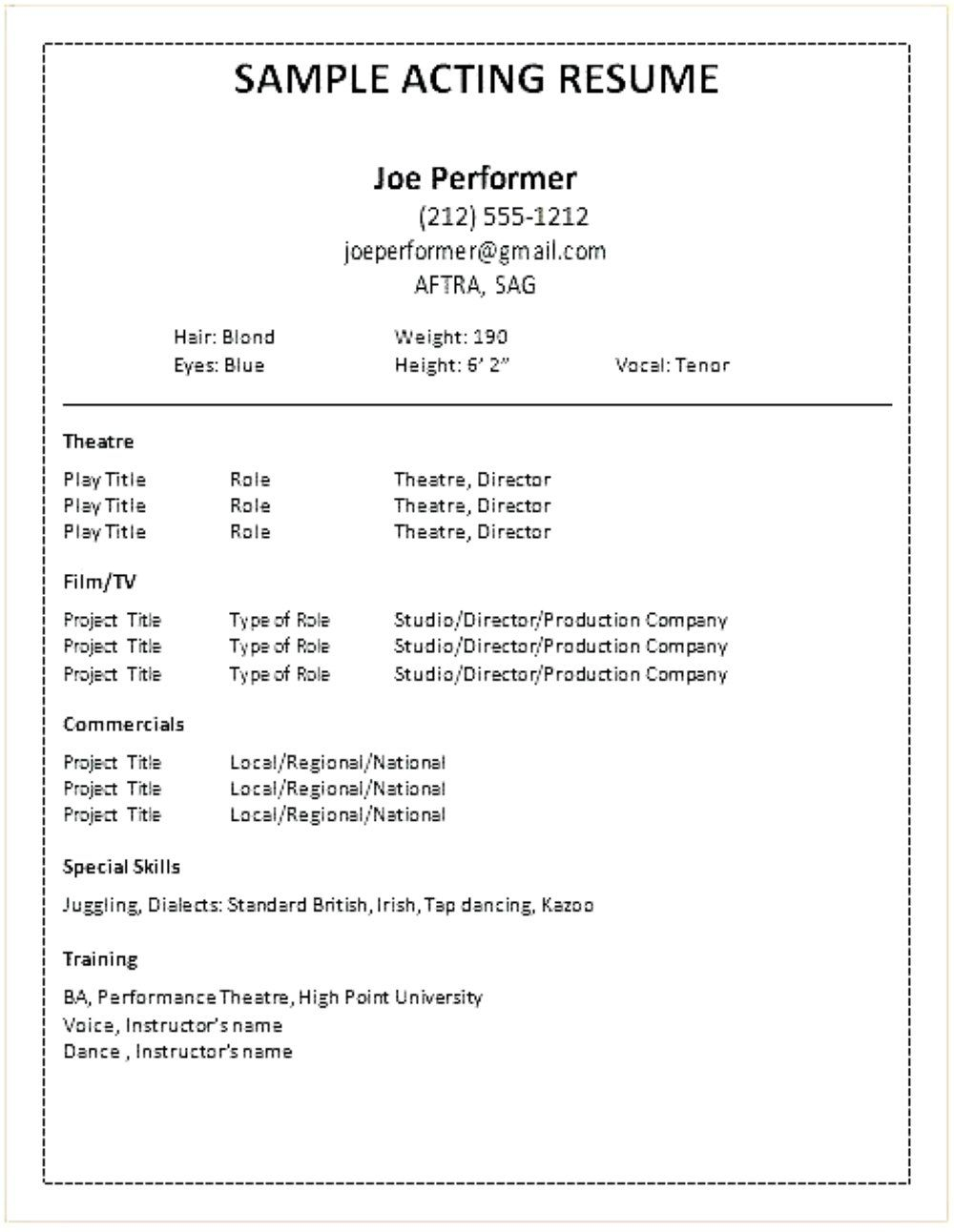 Acting Resume Template For Word Professional Create In Cv in proportions 1000 X 1292