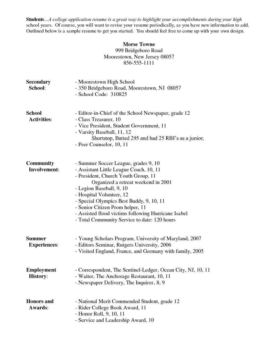 Activities Resume For College College Resume Template regarding size 927 X 1200