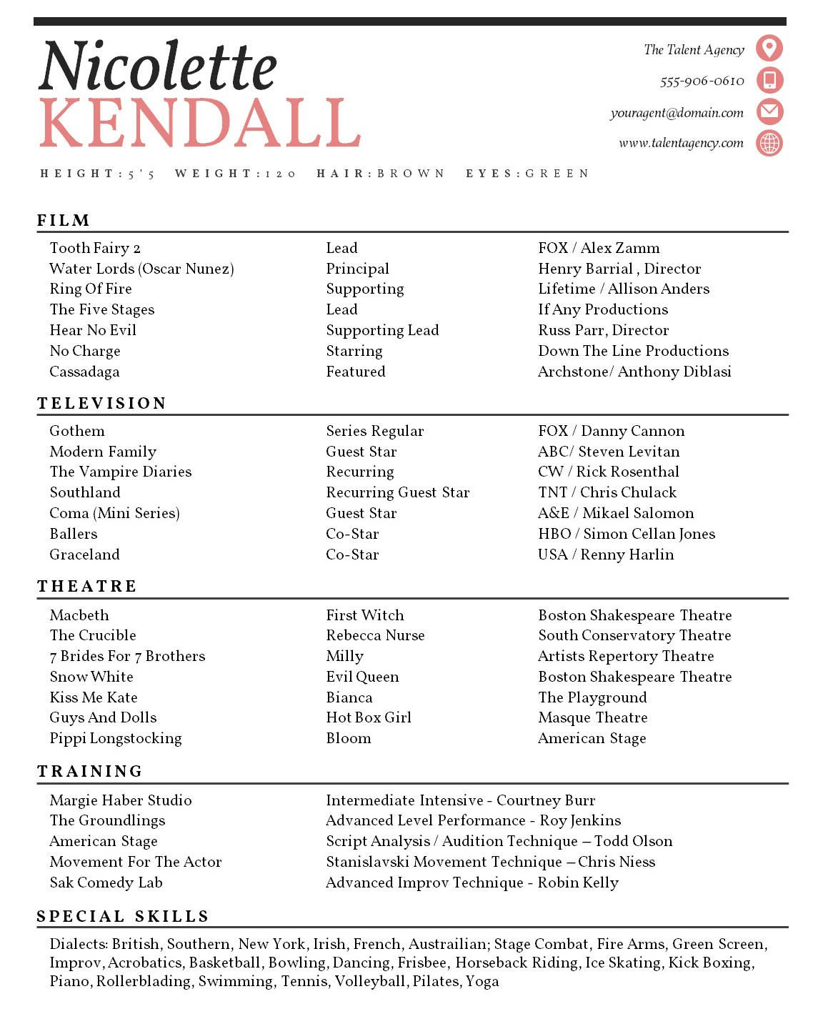 Actor Resume Template 8 X 10 Acting Resume Instant pertaining to size 1152 X 1440