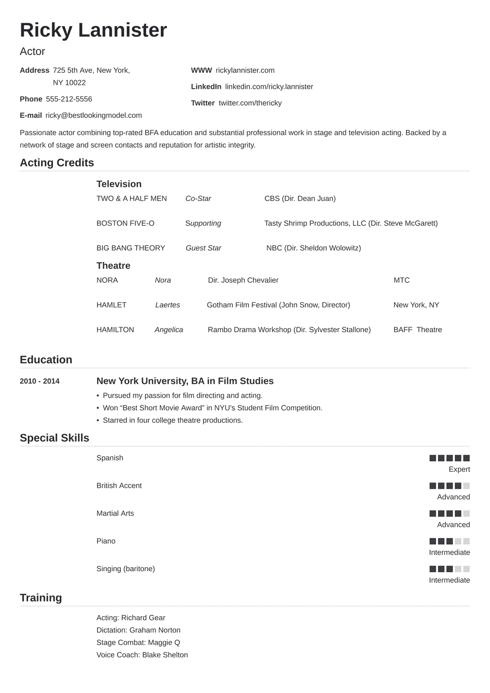 Actor Resume Templates Debandje with dimensions 990 X 1400