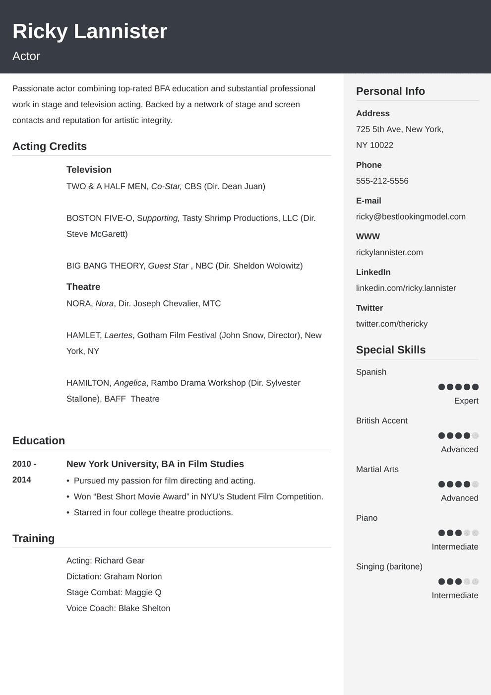 Actors Resume Sample 2019 Resume Examples 2020 within dimensions 990 X 1400