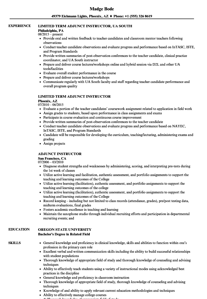 Adjunct Instructor Resume Samples Velvet Jobs intended for measurements 860 X 1240