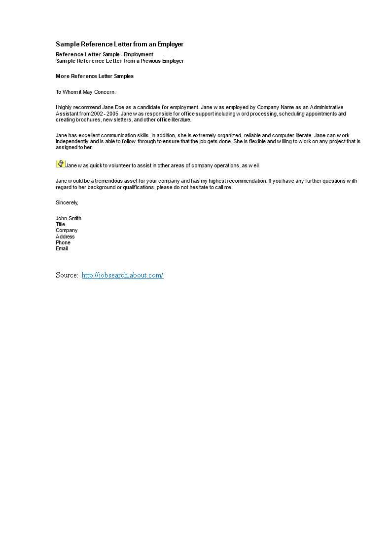 Administrative Assistant Reference Letter From An Employer intended for size 793 X 1122