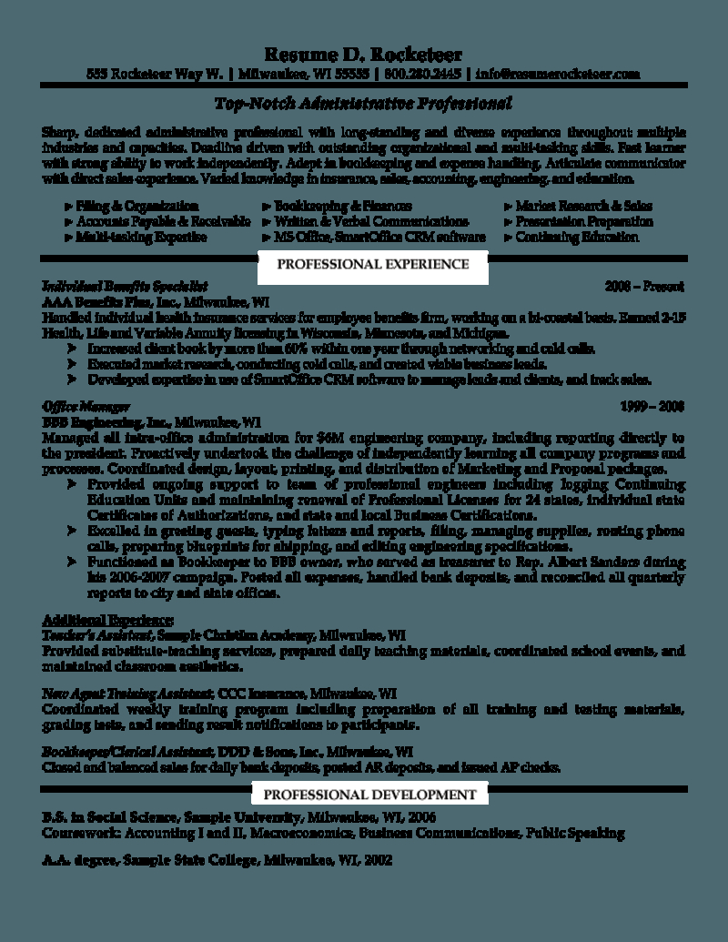 Administrative Professional Resume with regard to dimensions 800 X 1035