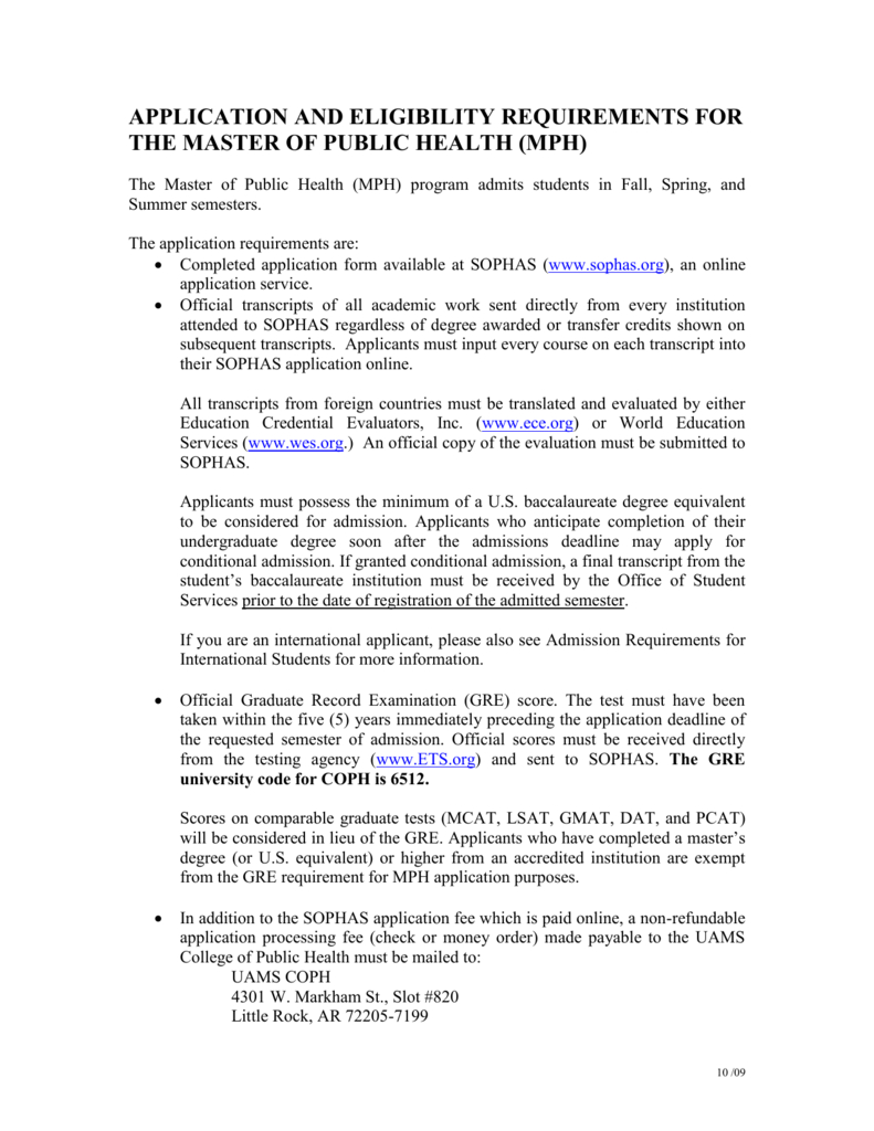 Admission Requirements For The Master Of Public Health Mph with regard to size 791 X 1024