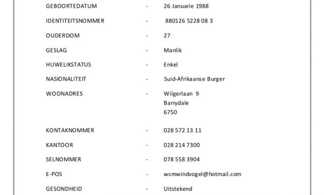 Afrikaans Cv Template Akali with dimensions 768 X 1087