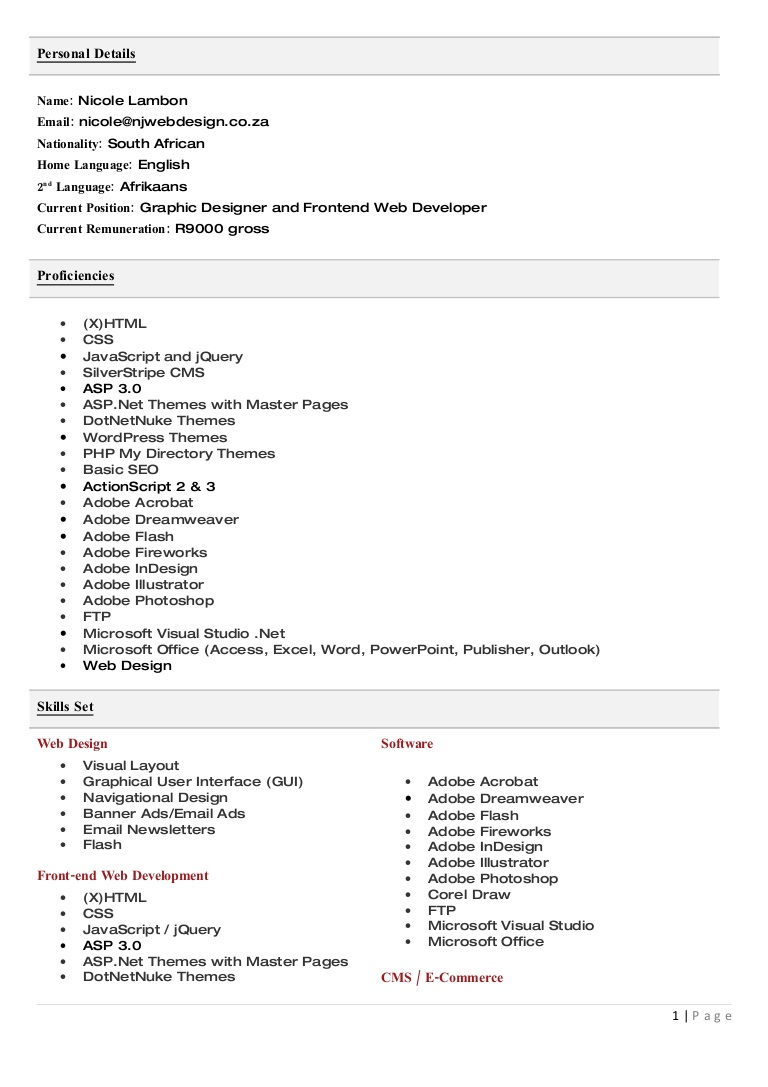 Afrikaans Cv Template Enom inside measurements 768 X 1087